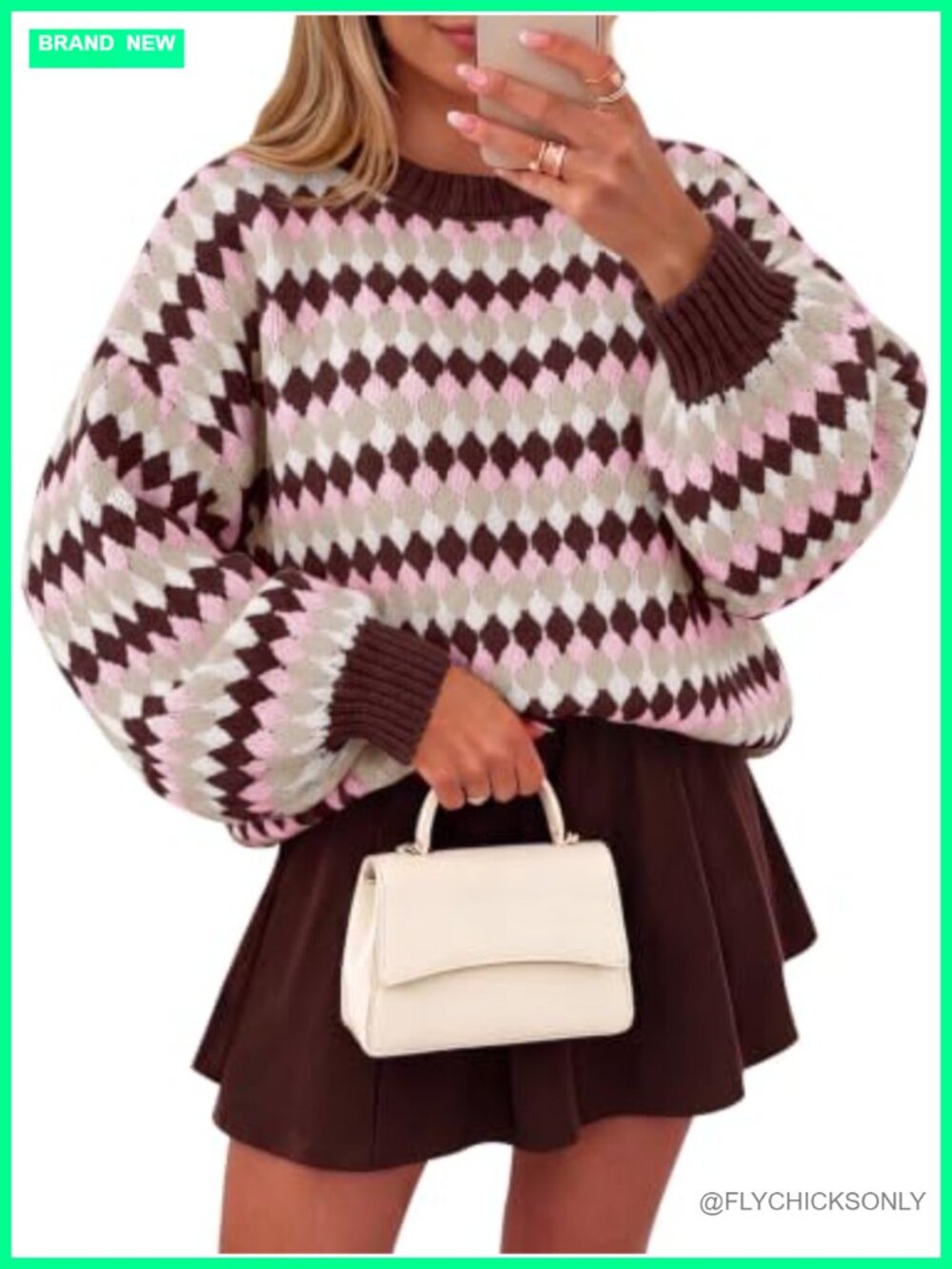 Womens Striped Sweater Color Block Lantern Sleeve Chunky Knit Pullover